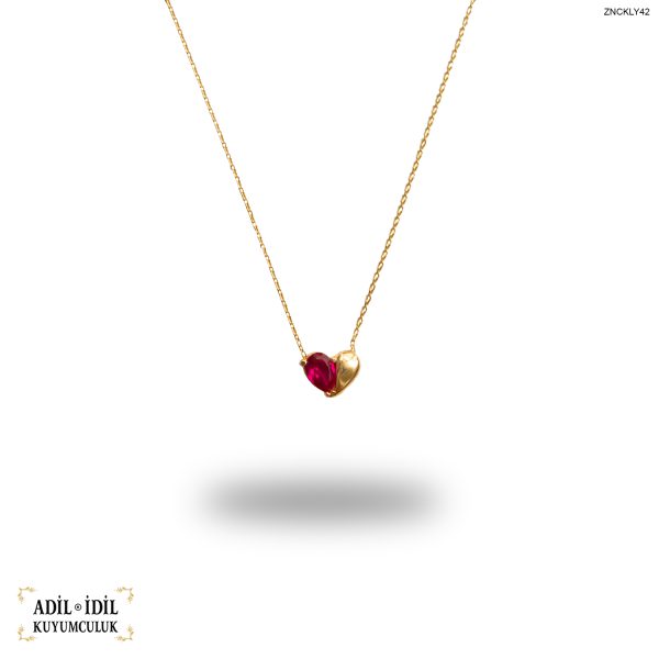 Taşlı Minimal Kalp Kolye
