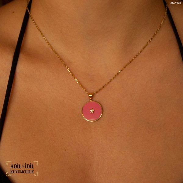 Minimal Yıldızlı Pembe Mine Kolye