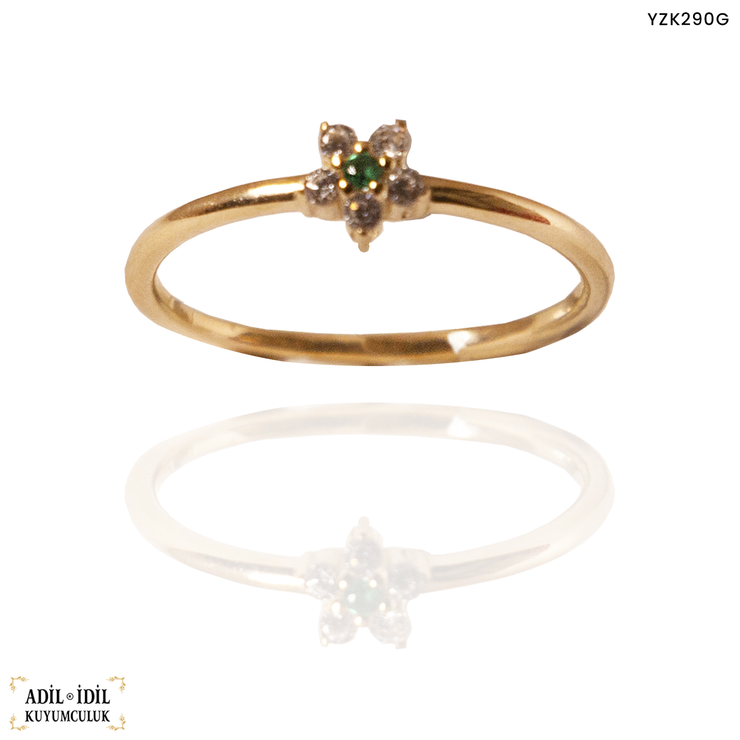 Yeşil Taşlı Çiçek Yüzük