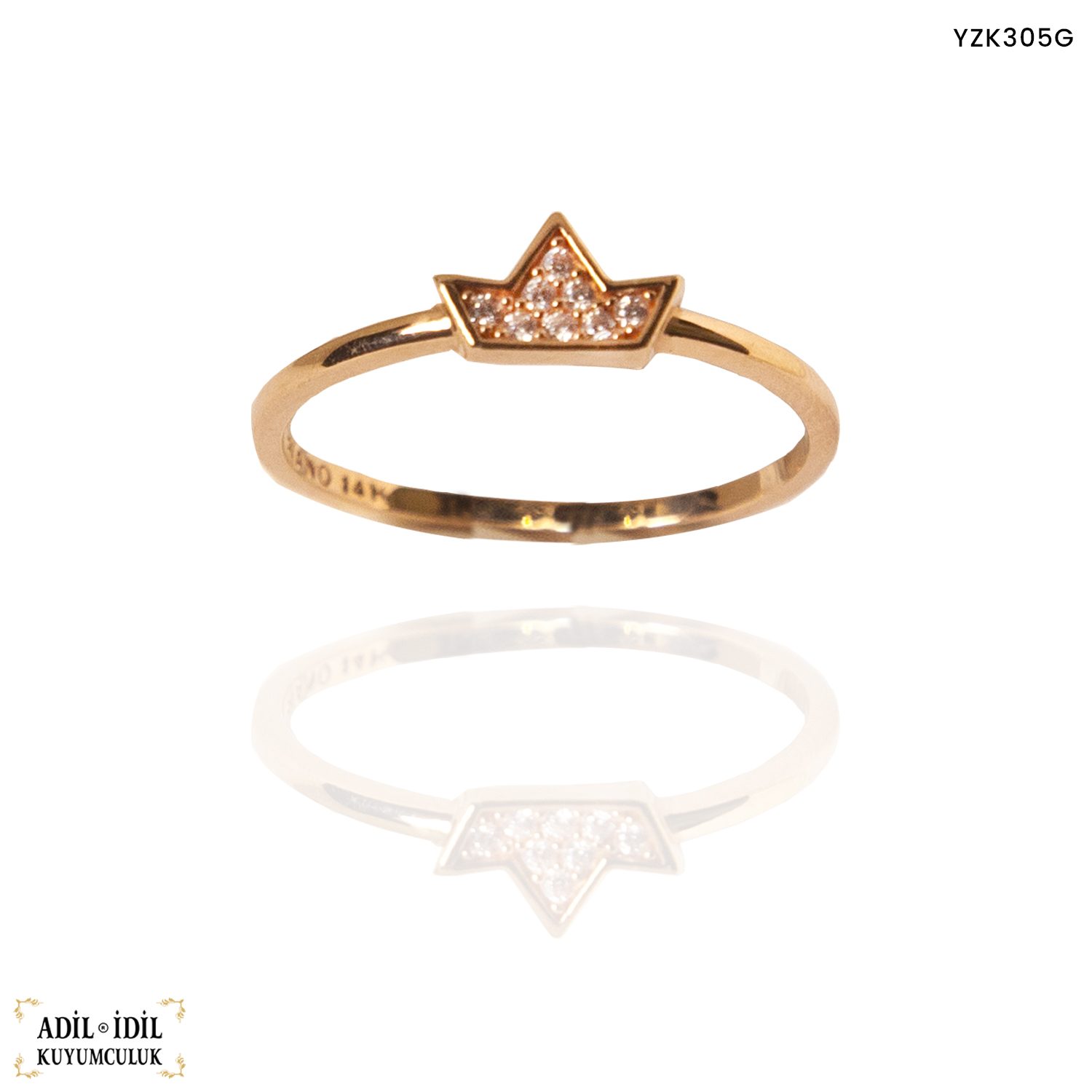 Kraliçe Tacı Desenli Altın Yüzük