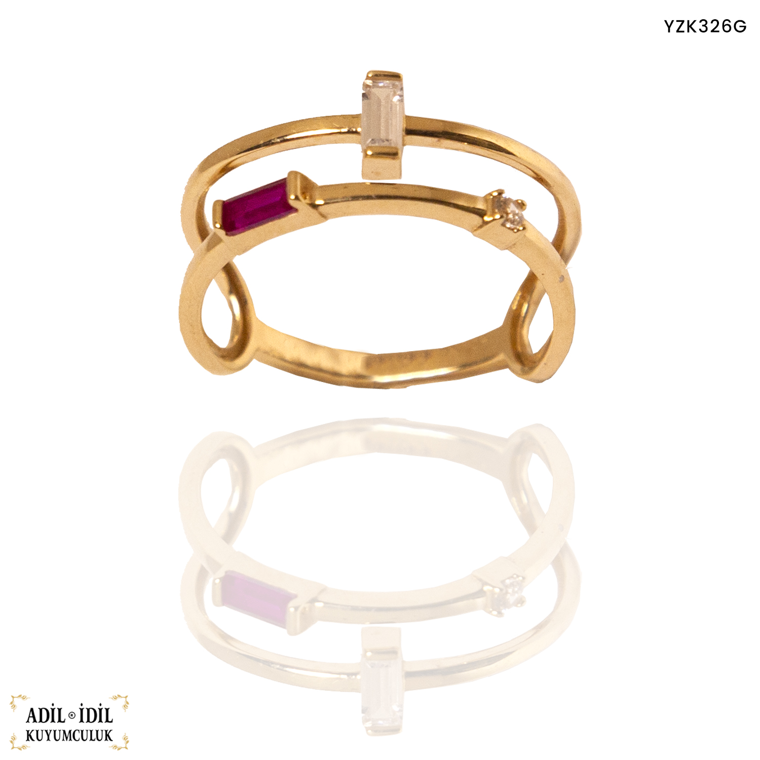 Pembe Taşlı Çift Halka Yüzük