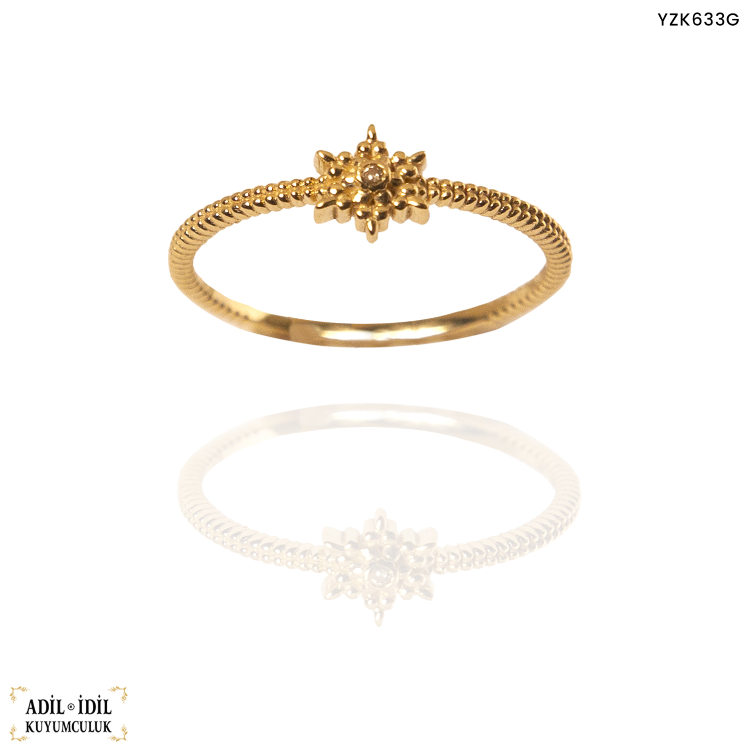 Kristal Detaylı Altın Yüzük