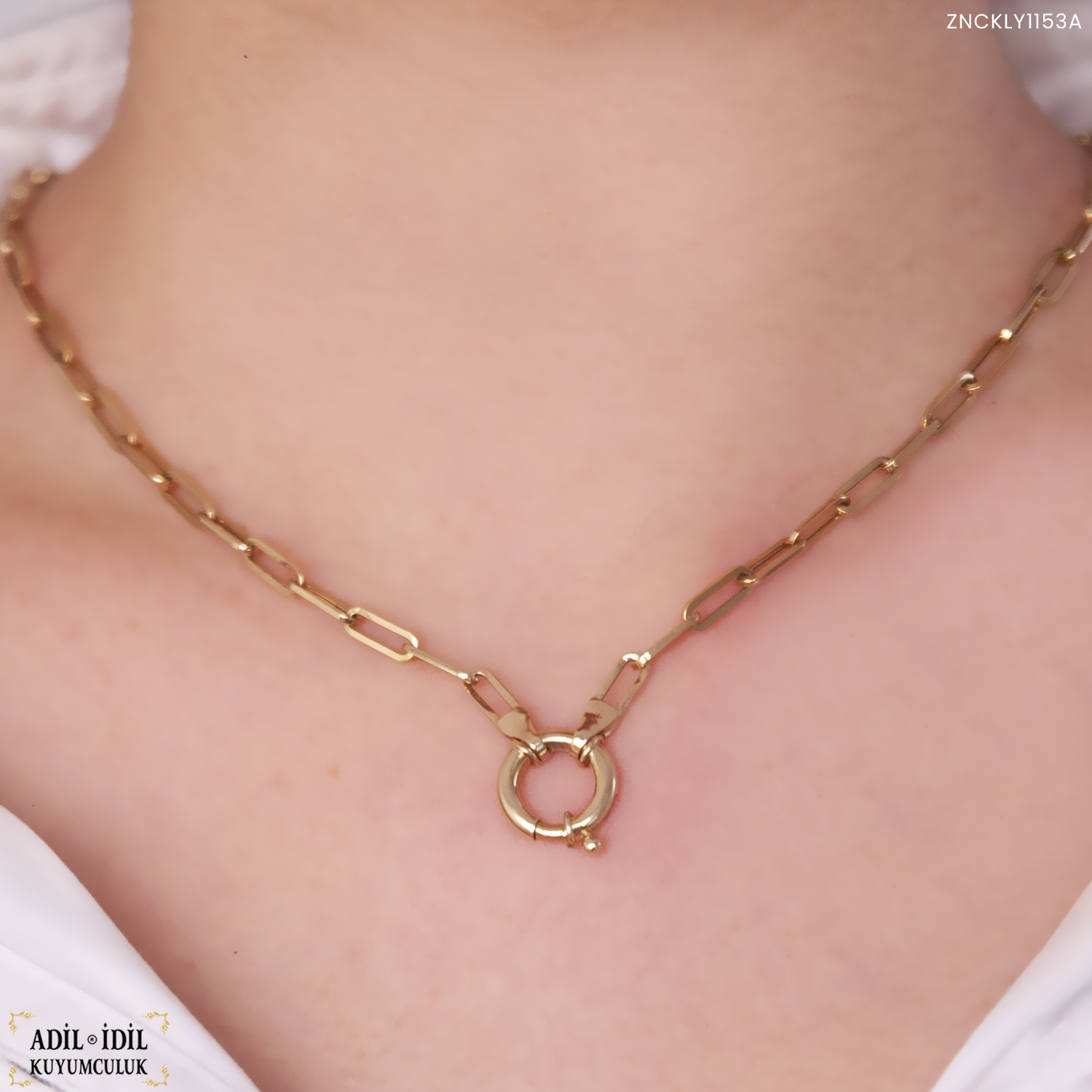 Ataç Model Halka Detaylı Altın Kolye