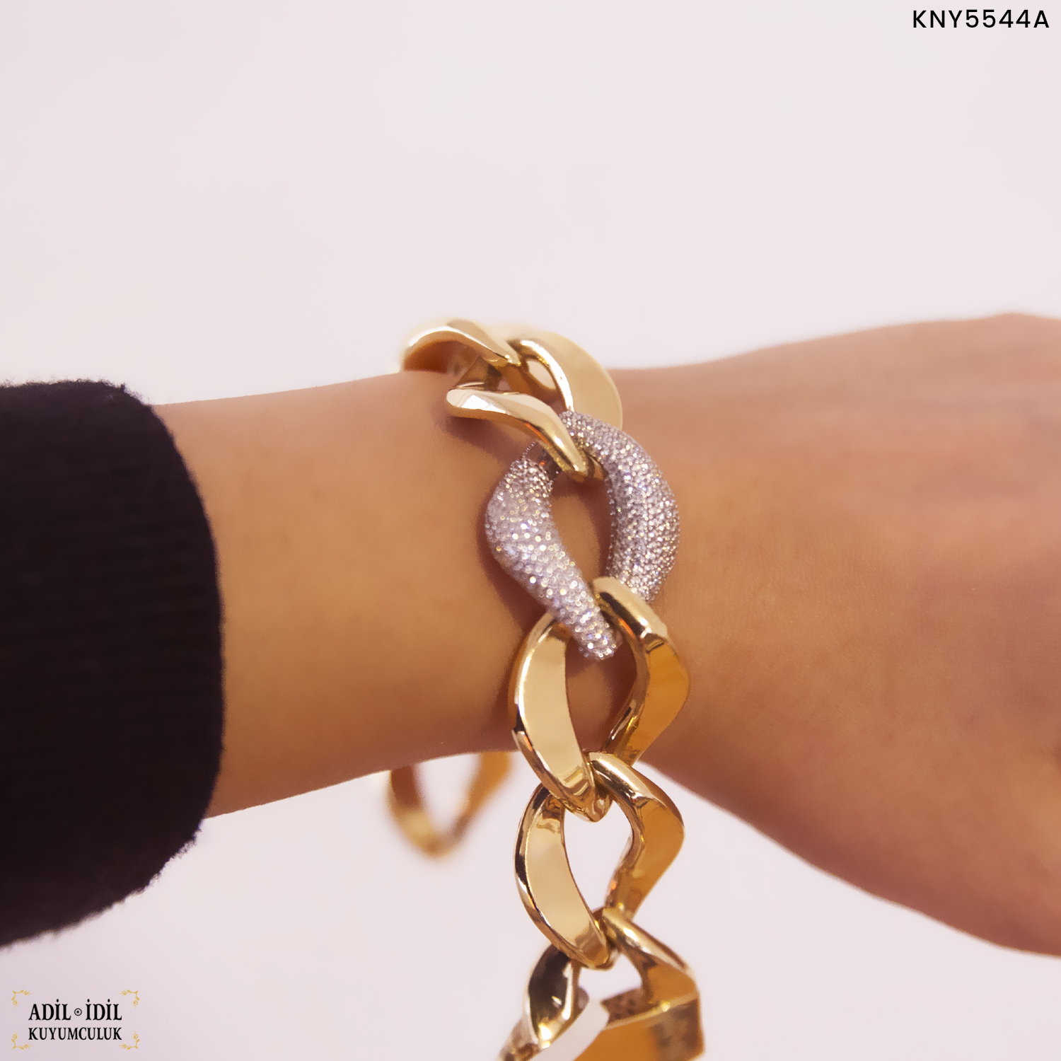 14 Ayar Taşlı Örgü Altın Bileklik