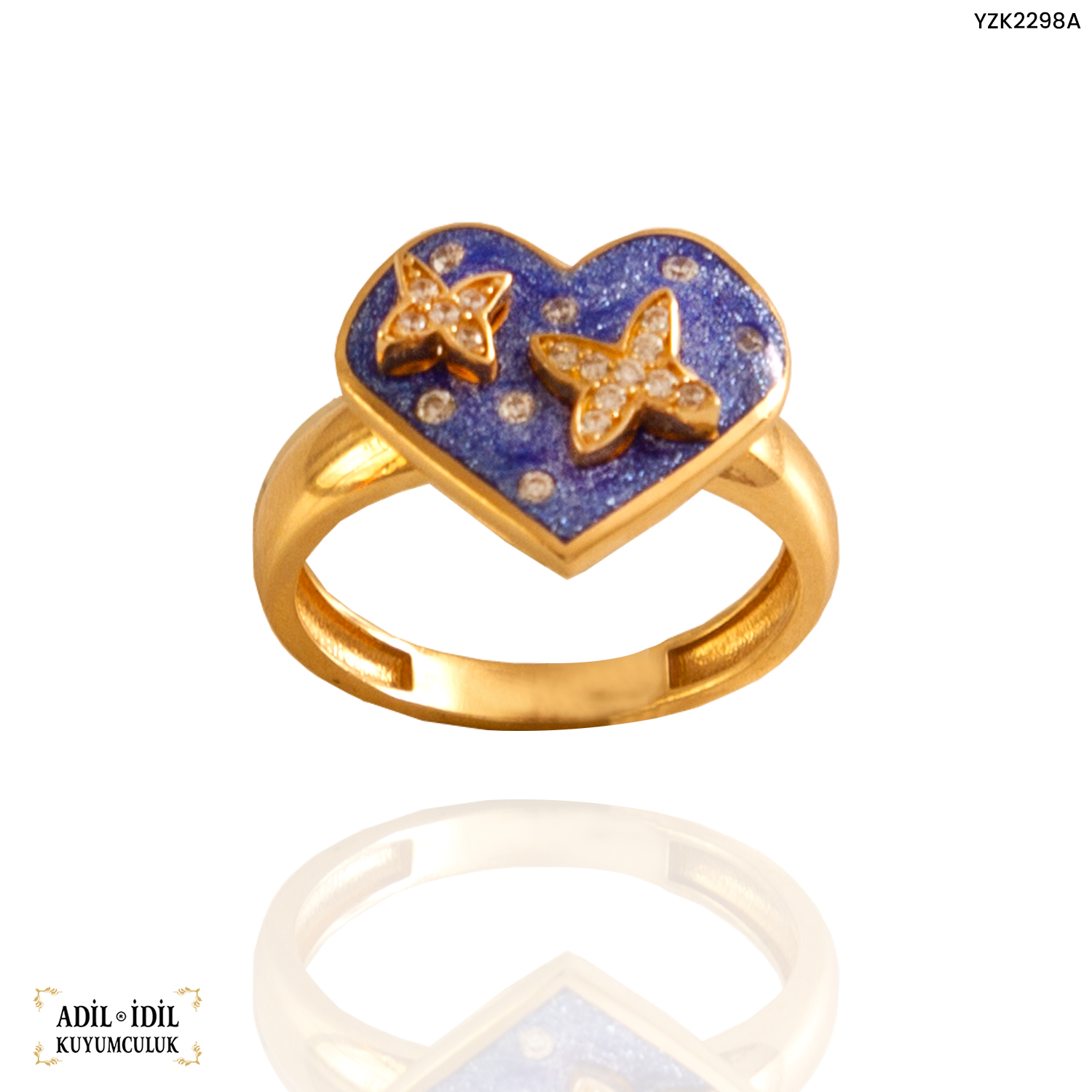 Mavi Renk Kelebekli Taş Detaylı Yüzük