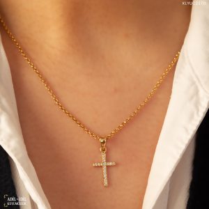 14 Ayar Altın Taşlı Haç Kolye Ucu