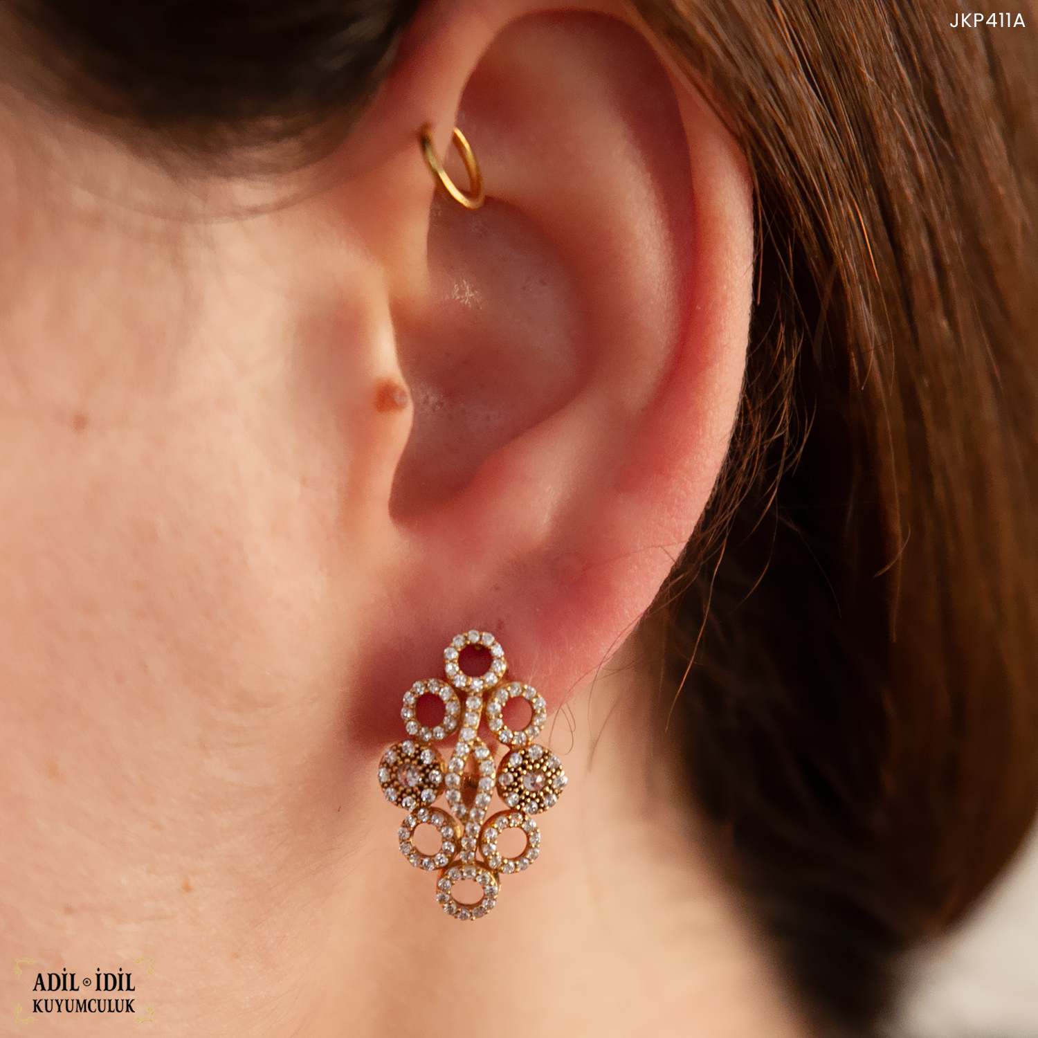 14 Ayar Taşlı Tasarım Küpe