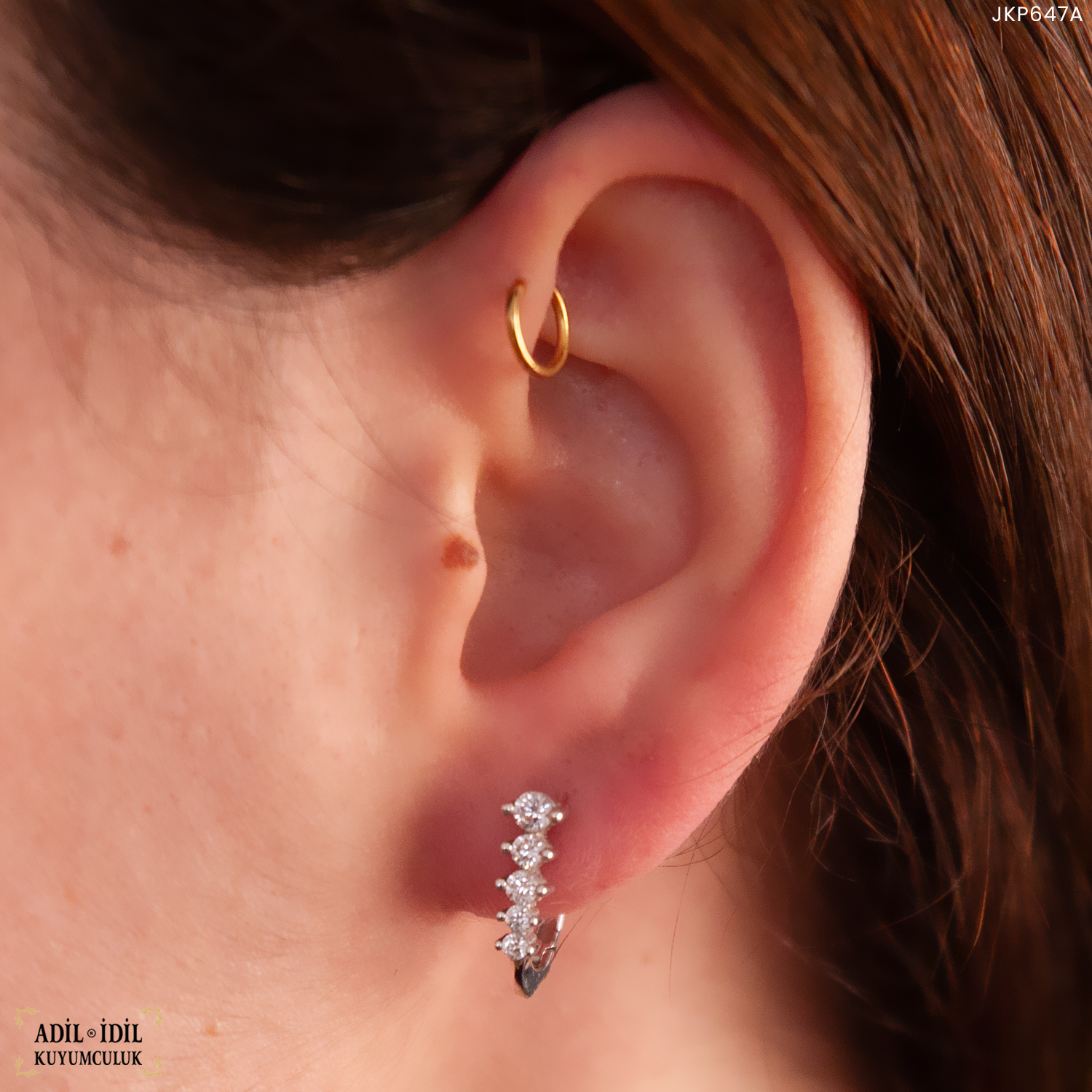 14 Ayar Altın Beştaş Küpe