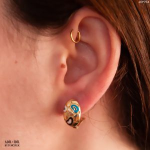 14 Ayar Altın Mineli Oval J Küpe