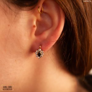 Çiçek Model Safir Taşlı Altın Küpe