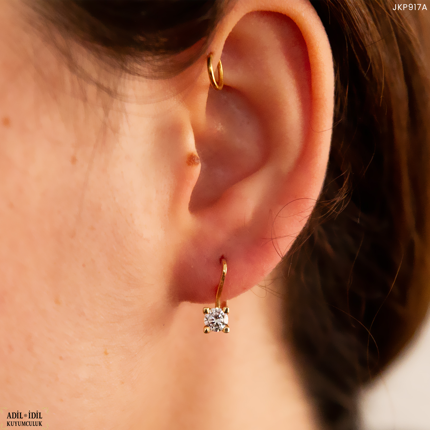 14 Ayar Altın Tektaş Küpe