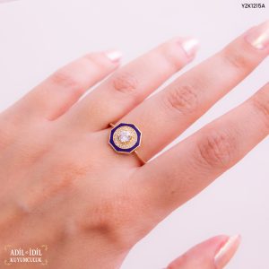 Lacivert Mineli Sekizgen Taşlı Yüzük