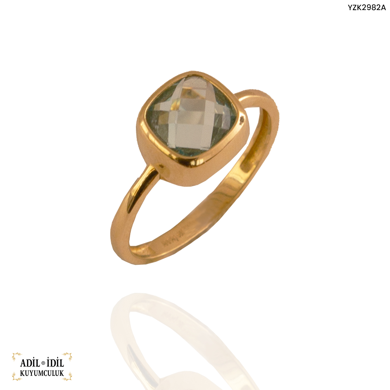 Kare Kesim Yeşil Taşlı Yüzük