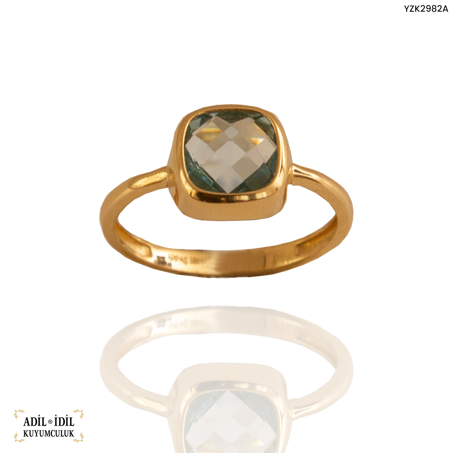 Kare Kesim Yeşil Taşlı Yüzük