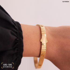 14 Ayar Altın Vida Model Çizgili Bileklik