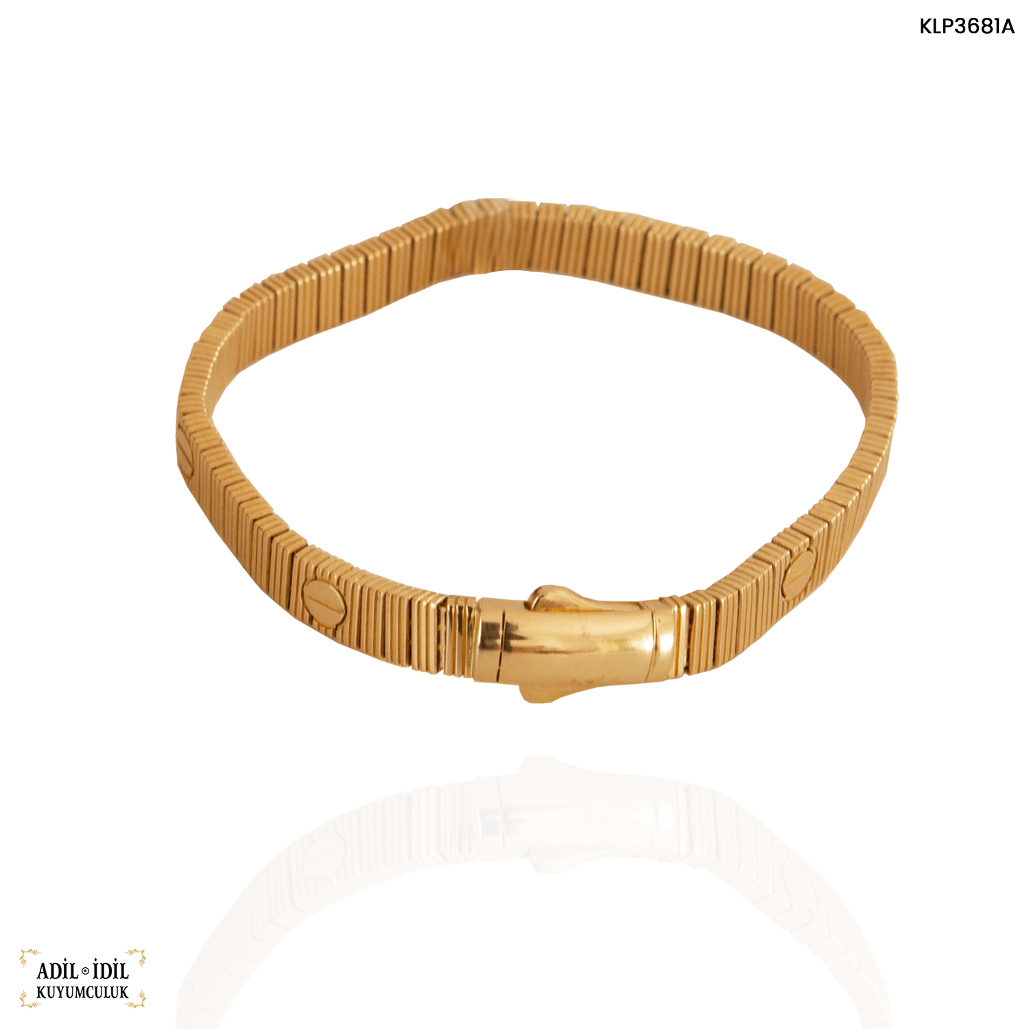 14 Ayar Altın Vida Model Çizgili Bileklik