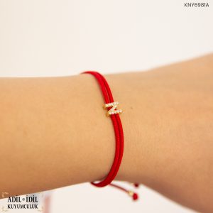 N Harfli Ayarlanabilir Taşlı Altın İp Bileklik