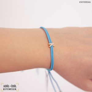 K Harfli Ayarlanabilir Taşlı Mavi Altın İp Bileklik