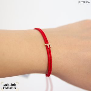 F Harfli Ayarlanabilir Kırmızı Altın İp Bileklik