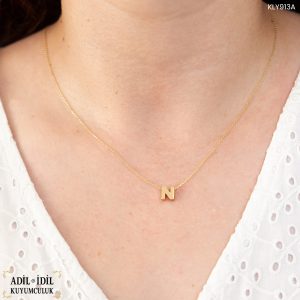N Harfli Minimal 14 Ayar Altın Kolye