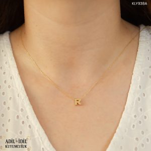 R Harfli Minimal 14 Ayar Altın Kolye