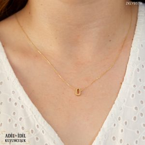 Ü Harfli Minimal 14 Ayar Altın Kolye