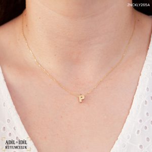 P Harfli Minimal 14 Ayar Altın Kolye