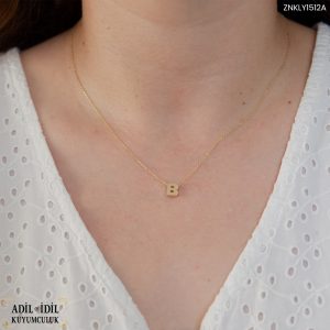 B Harfli Minimal 14 Ayar Altın Kolye
