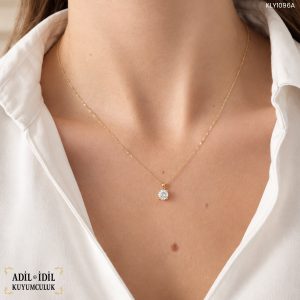 Sarı Altın Tektaş Kolye